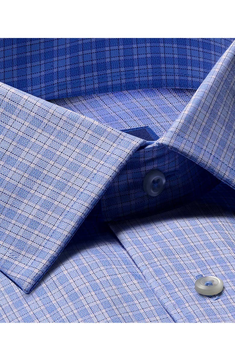 David Donahue Trim Fit Grid Check Cotton Dress Shirt, Alternate, color, Blue