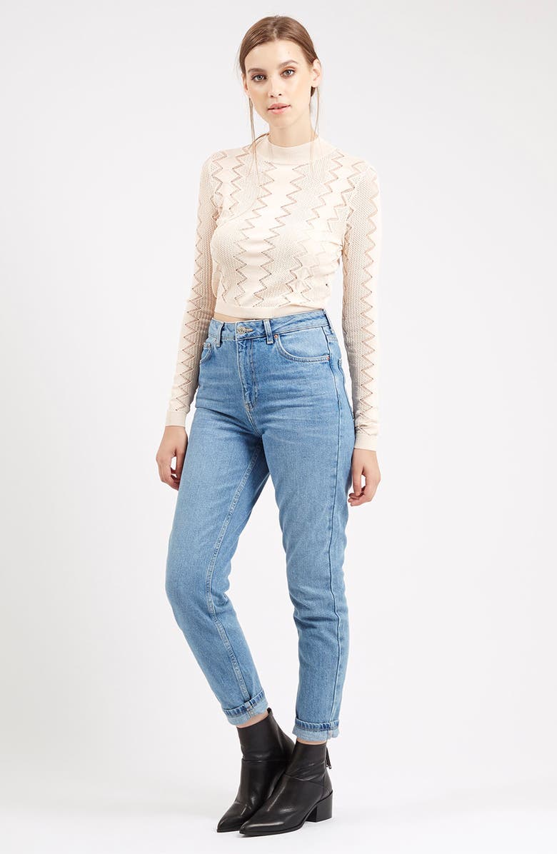 Topshop High Waist Light Denim Mom Jeans, Alternate, color, 