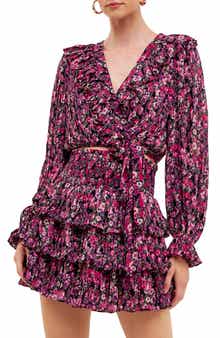 Floral Ruffle Wrap Crop Top
