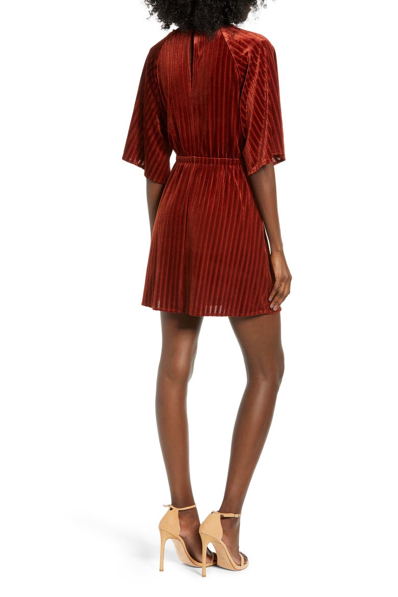Wrap Style Rib Velvet Minidress, Alternate, color, RUST