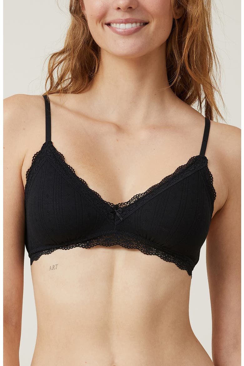 Women's Cotton Lace Triangle Padded Bralette, Alternate, color, Black