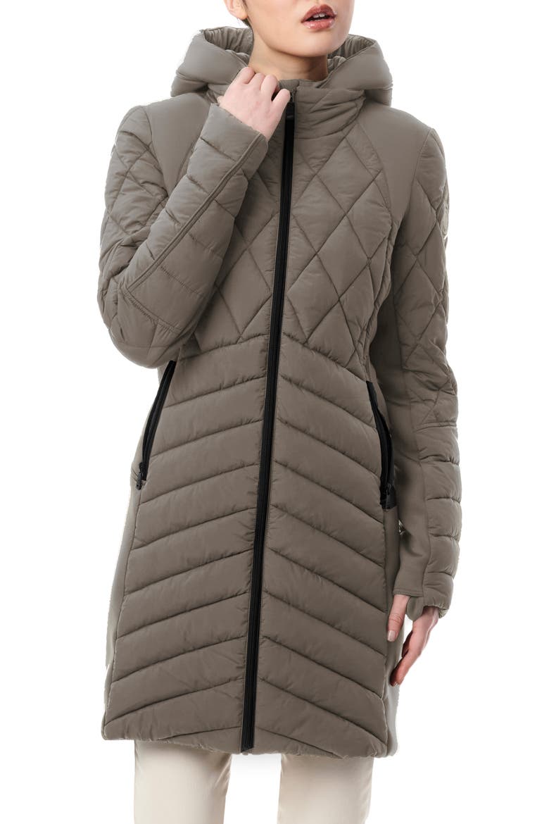 Mixed Media Water Resisant Quilted Puffer Jacket, Main, color, LIQUID METAL