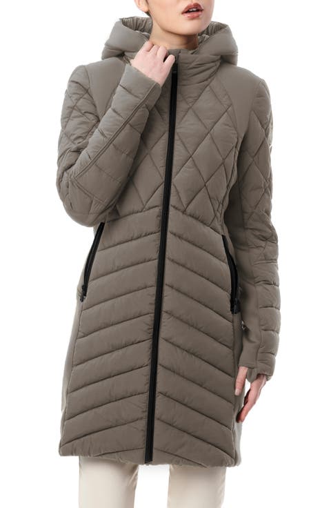 Mixed Media Water Resisant Quilted Puffer Jacket