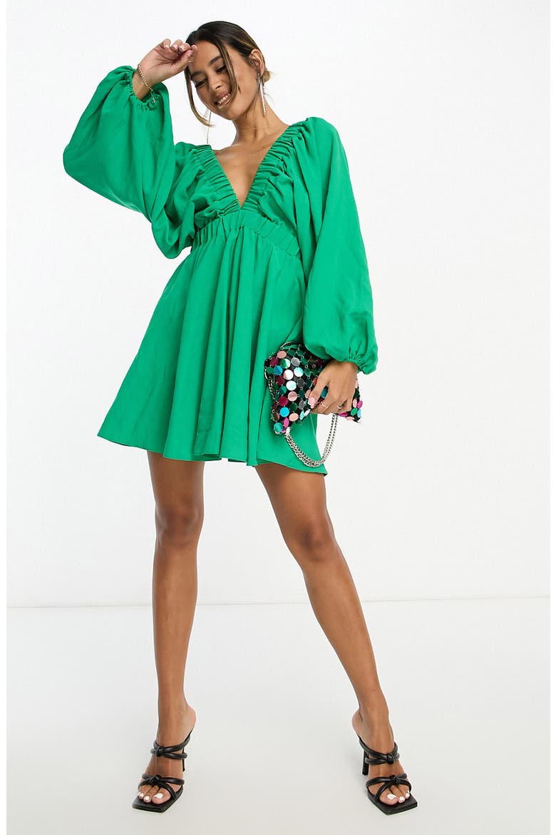 Structured Long Sleeve Minidress, Main, color, MEDIUM GREEN