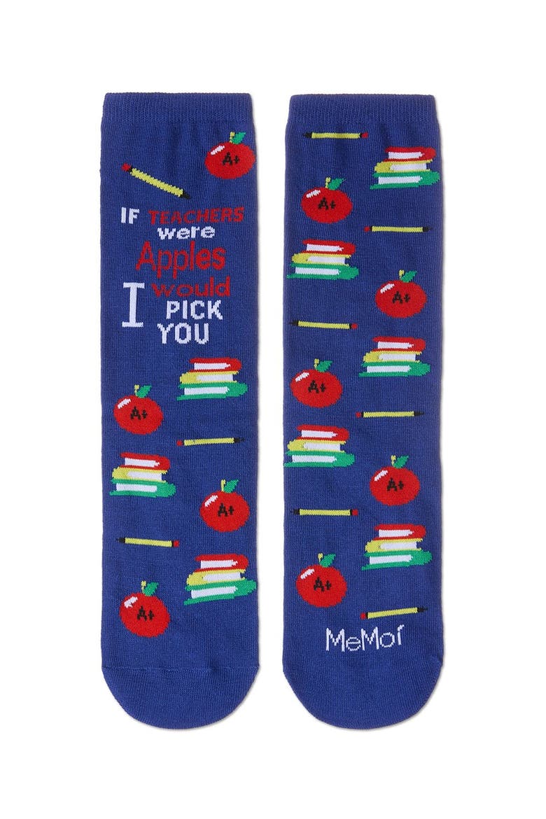 Big Kid's If Teachers Were Apples Greeting Card Crew Socks, Alternate, color, Surf the Web