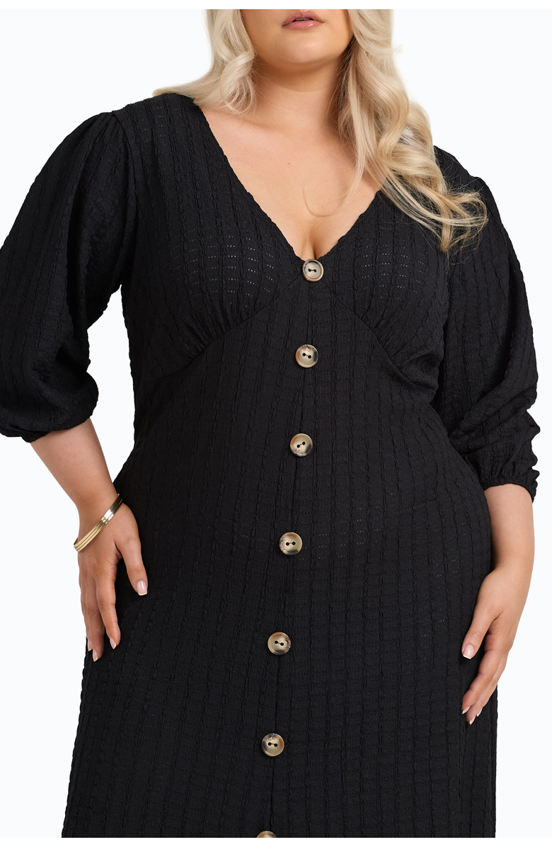 FASHION-SZN CURVE Balloon Sleeve Button Front Midi Dress, Alternate, color, Black