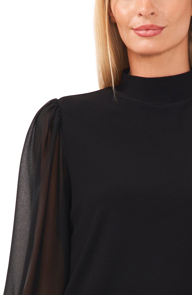 CeCe Sheer Sleeve Mock Neck Mixed Media Top, Alternate, color, 