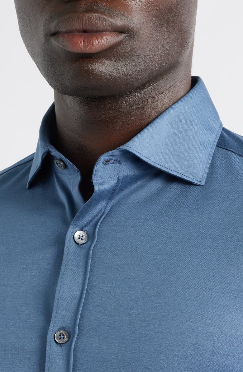 Canali Regular Fit Cotton Jersey Button-Up Shirt, Alternate, color, Blue