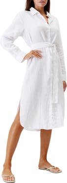 Melissa Odabash Dania Long Sleeve Linen Cover-Up Shirtdress