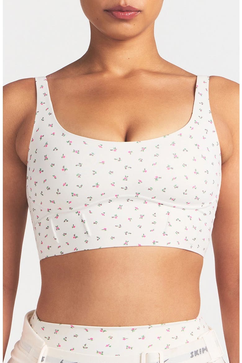 Matte Floral Longline Corset Bra, Main, color, NSKM ACTV IVORY/ NSKM FLAMINGO