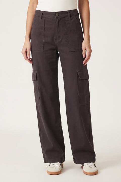 High Waist Cotton Wide Leg Cargo Pants