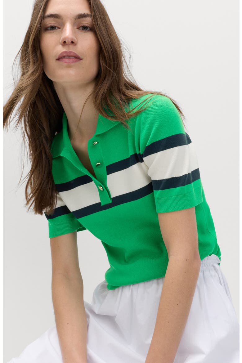 Compact Stripe Polo Sweater, Alternate, color, BRIGHT GREEN