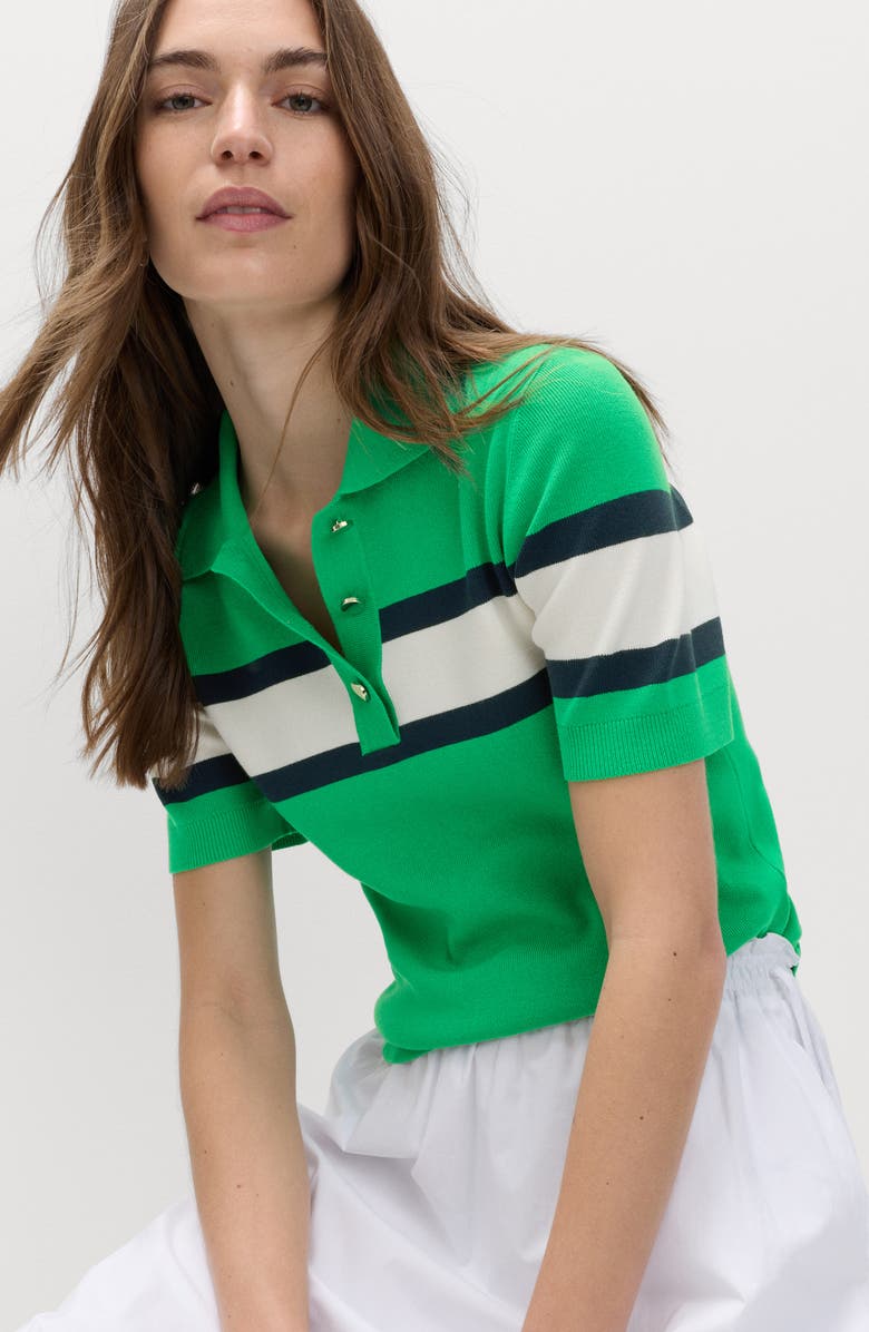 M&S Compact Stripe Polo Sweater, Alternate, color, Bright Green