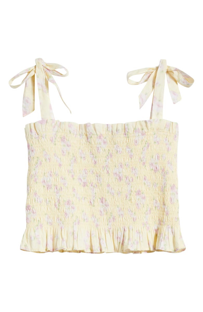 LoveShackFancy Kids' Merrinelle Smocked Cotton Crop Top, Alternate, color, Lemon Spritz