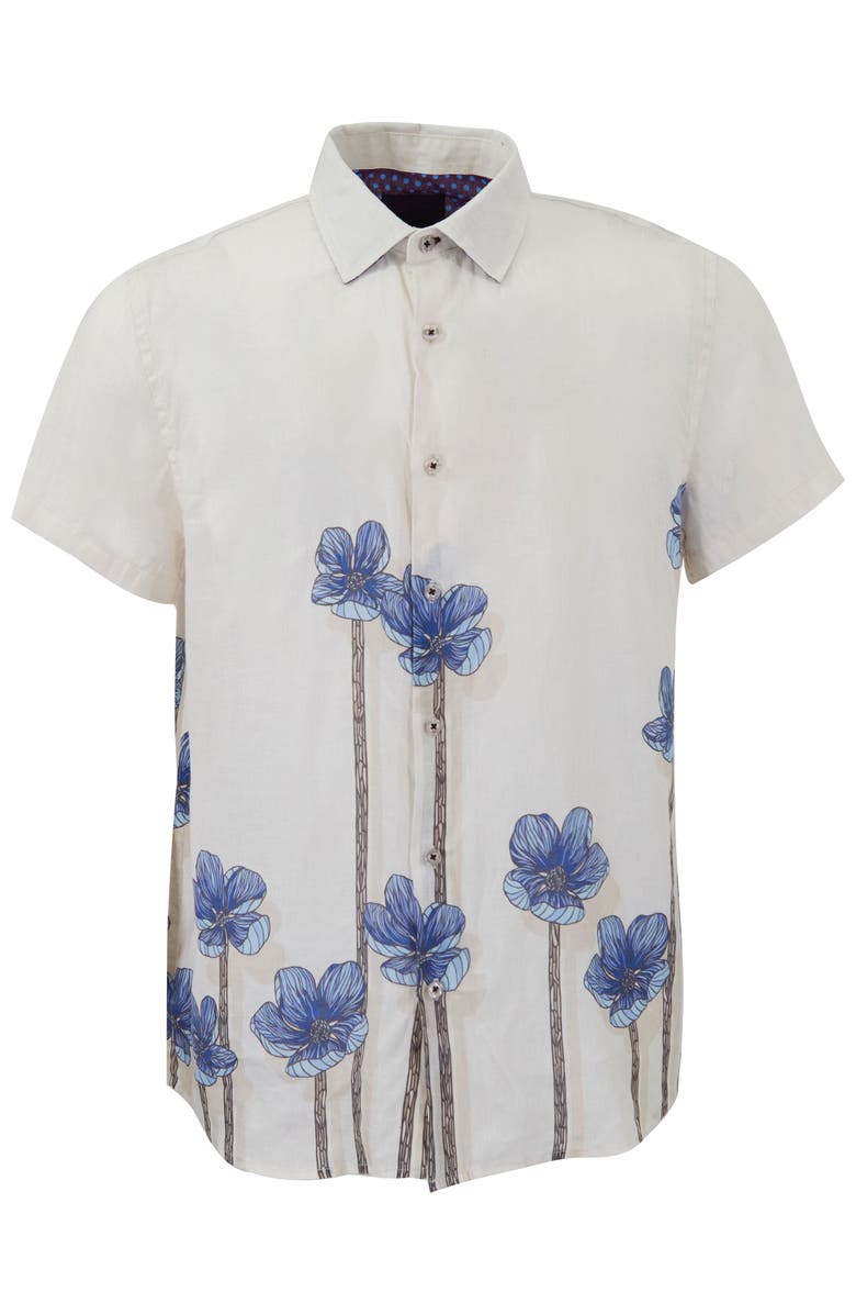 Lords of Harlech Crafty Floral Short Sleeve Fine Linen Shirt, Main, color, Crafty Floral Ivory