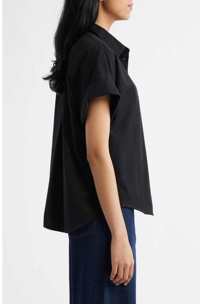 Oversize Short Sleeve Cotton Button-Up Shirt, Alternate, color, CLASSIC BLACK
