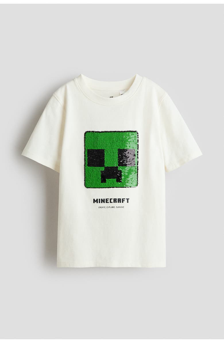 H&M Reversible Sequin T-shirt, Main, color, Cream/Minecraft