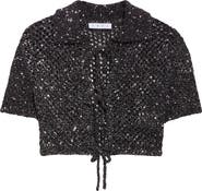 Area Sequin Crochet Crop Cardigan