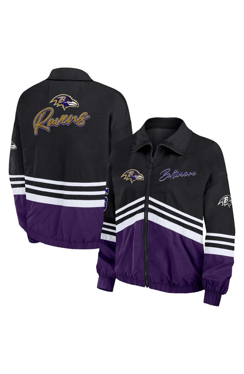 WEAR by Erin Andrews Women's WEAR by Erin Andrews Black Baltimore Ravens Vintage Throwback Windbreaker Full-Zip Jacket, Main, color, 