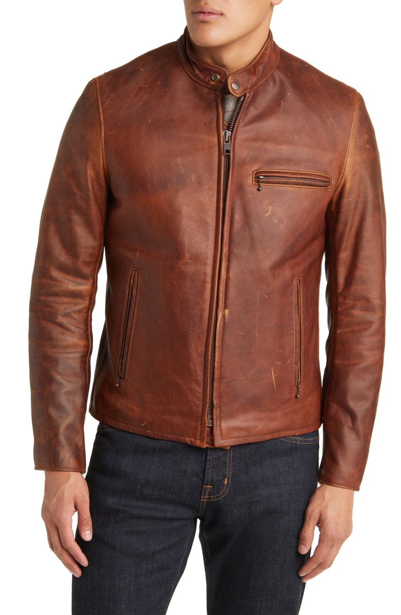 Schott NYC Café Racer Cowhide Leather Jacket, Alternate, color, 