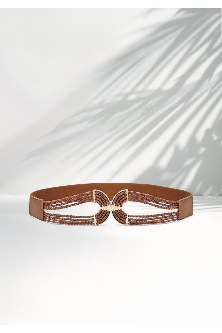 Symmetrical Buckle Waist Belt, Alternate, color, Brown