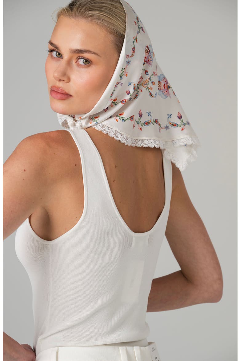 Dawn Garden Triangle Silk Scarf, Alternate, color, White