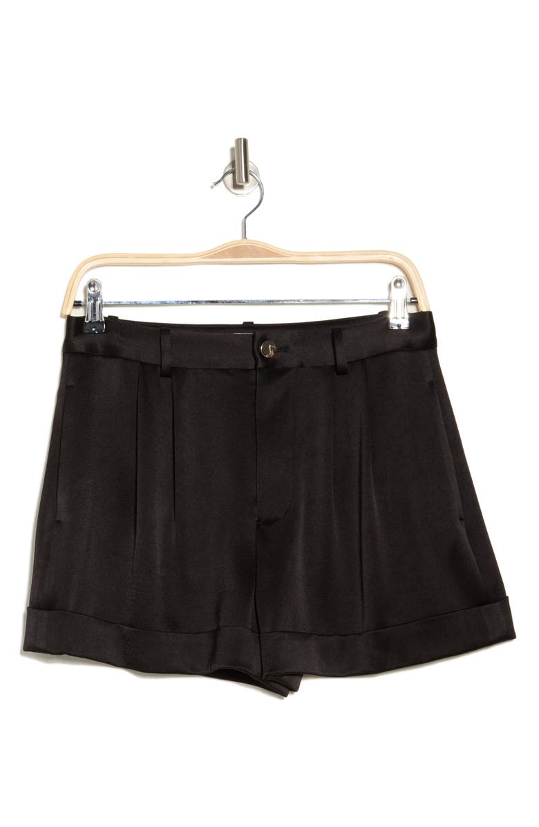 Alice + Olivia Conry Pleated Cuffed Satin Shorts, Alternate, color,