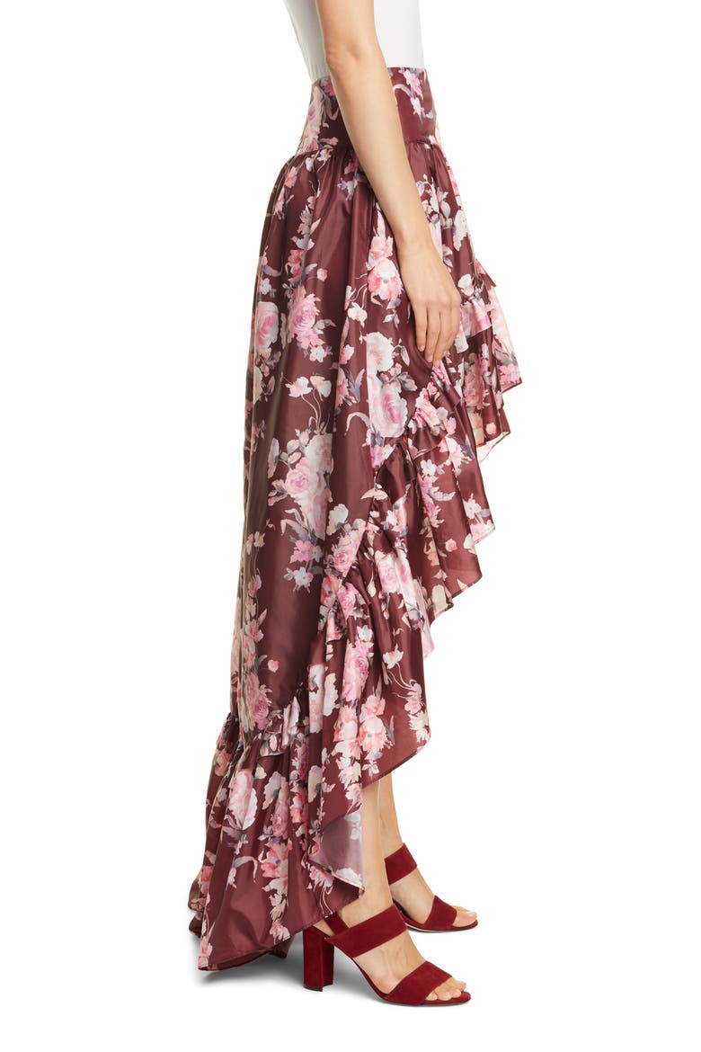 Kalista High/Low Ruffle Skirt, Alternate, color, OXBLOOD