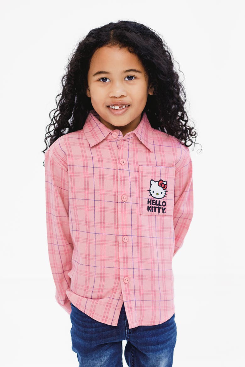Long-Sleeve Flannel Button-Down Shirt, Alternate, color, Hello Kitty Pink