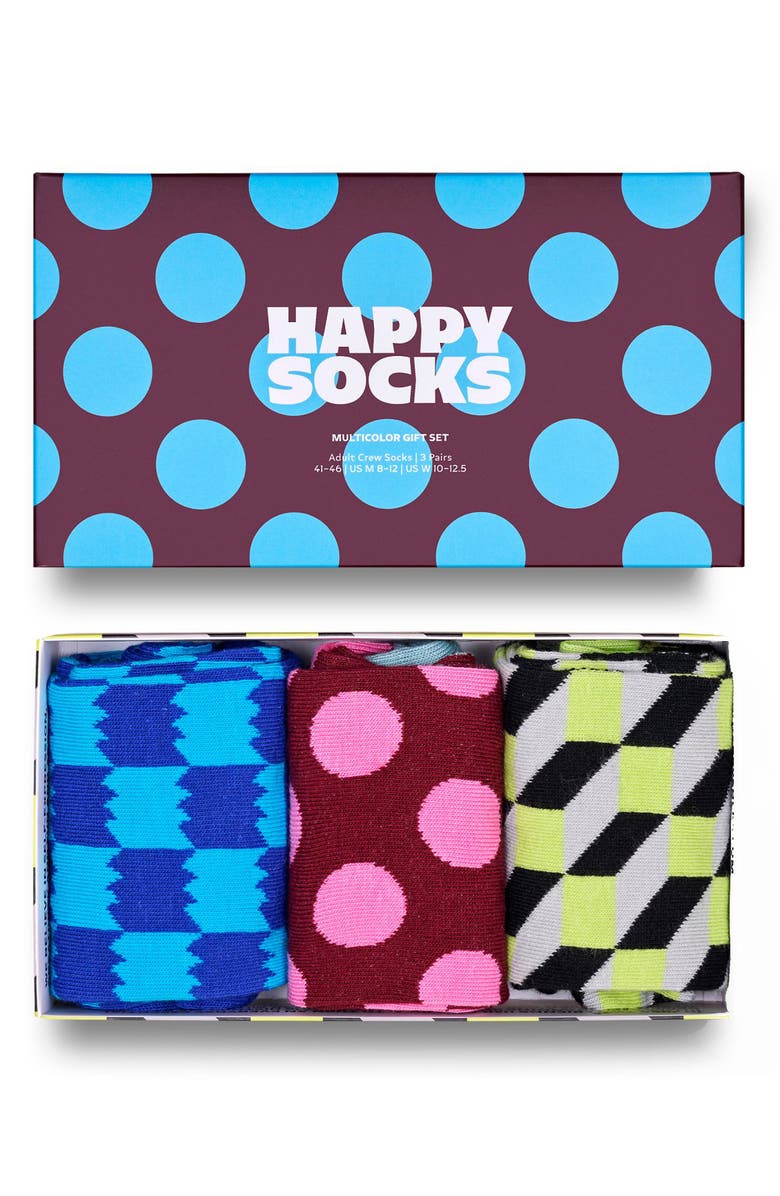 Happy Socks Multicolor Assorted 3-Pack Socks Gift Set, Alternate, color, 