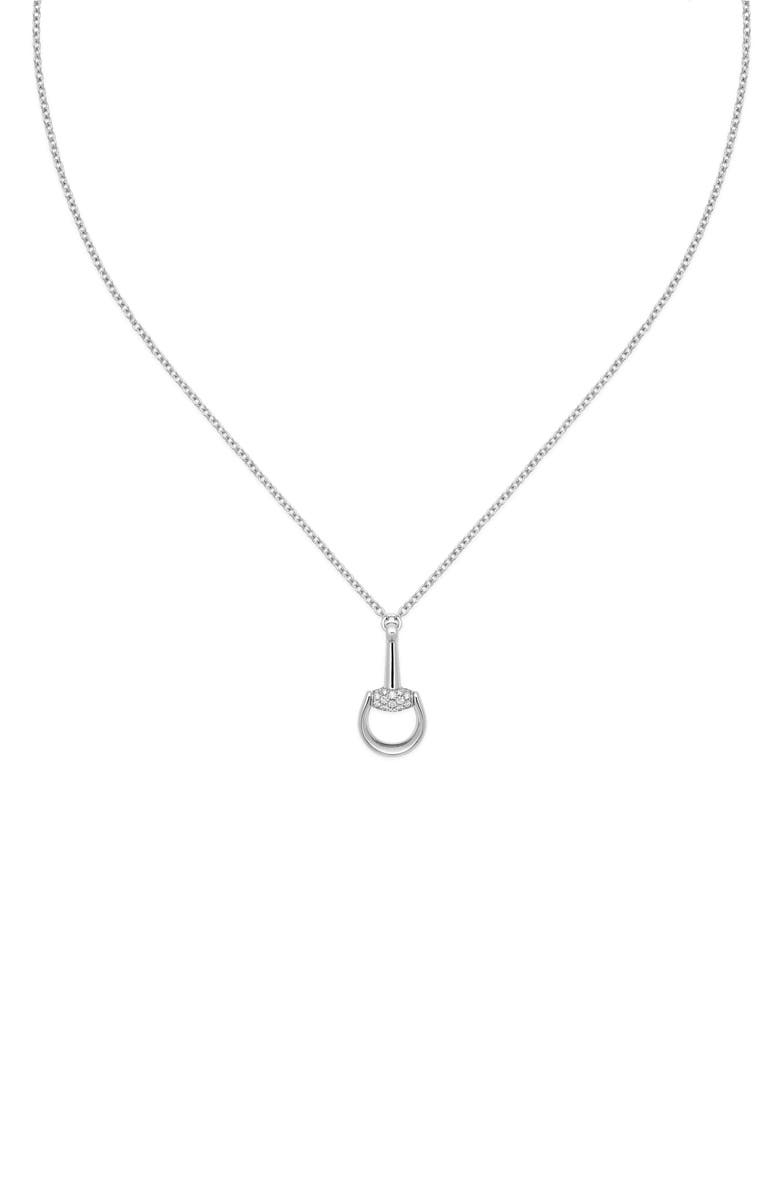 Gucci Pavé Diamond Horsebit Pendant Necklace, Main, color, White Gold