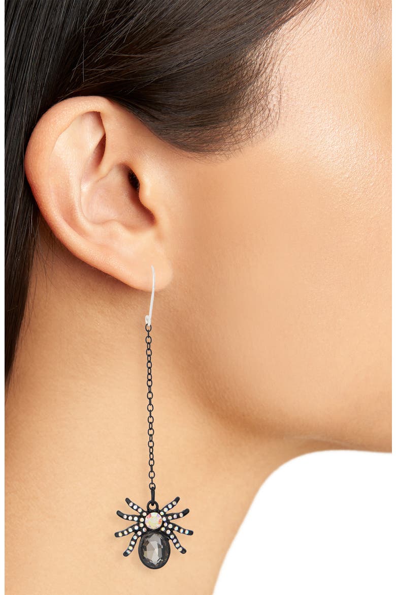 Spider Linear Drop Earrings, Alternate, color, BLACK MULTI- SILVER