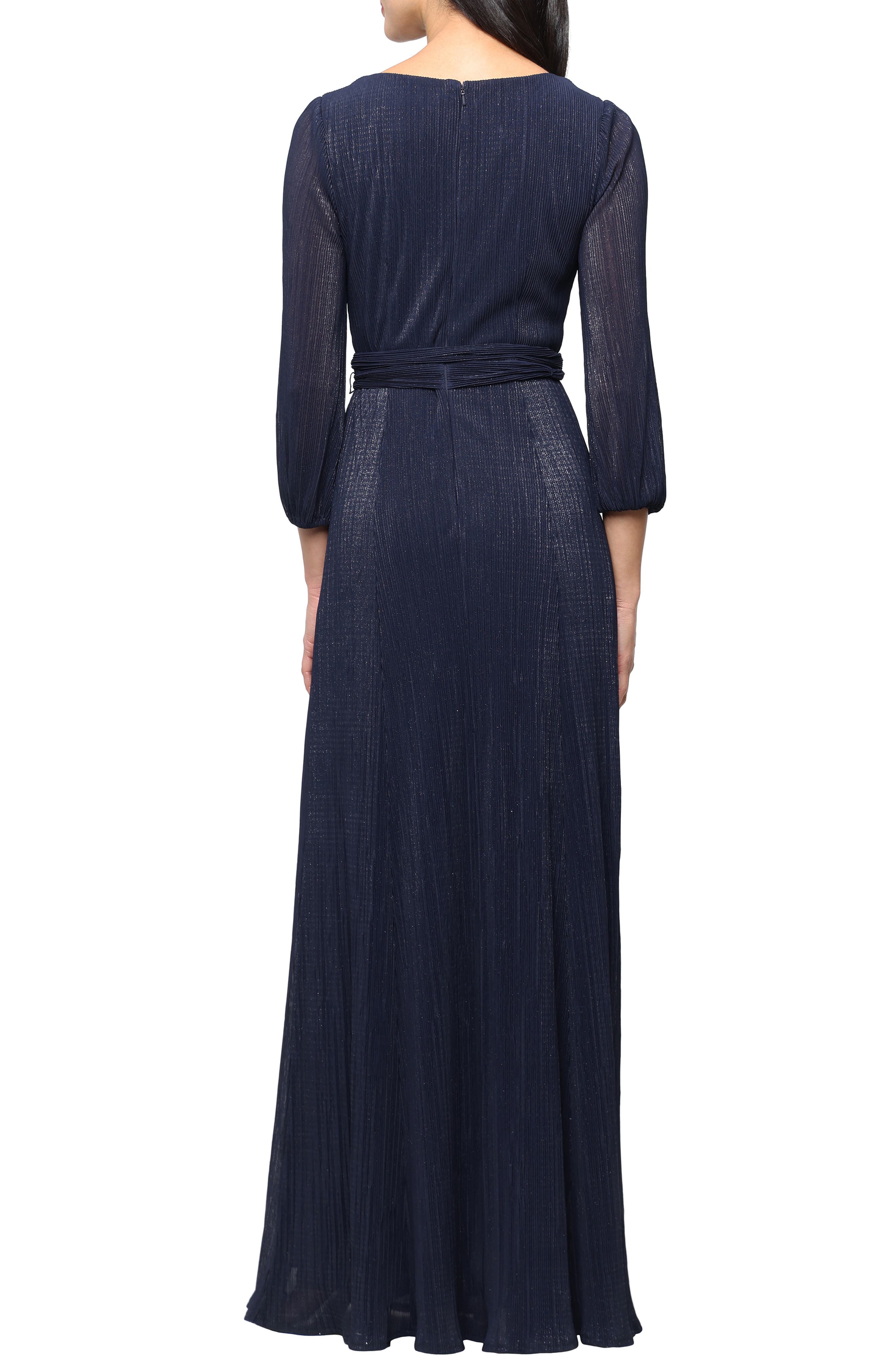 Metallic Micro Pleated Mesh Gown - image 2