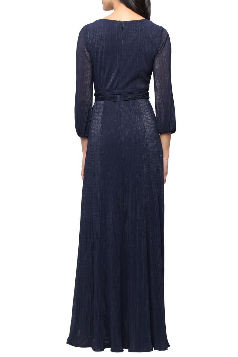 Metallic Micro Pleated Mesh Gown, Alternate, color, DARK NAVY