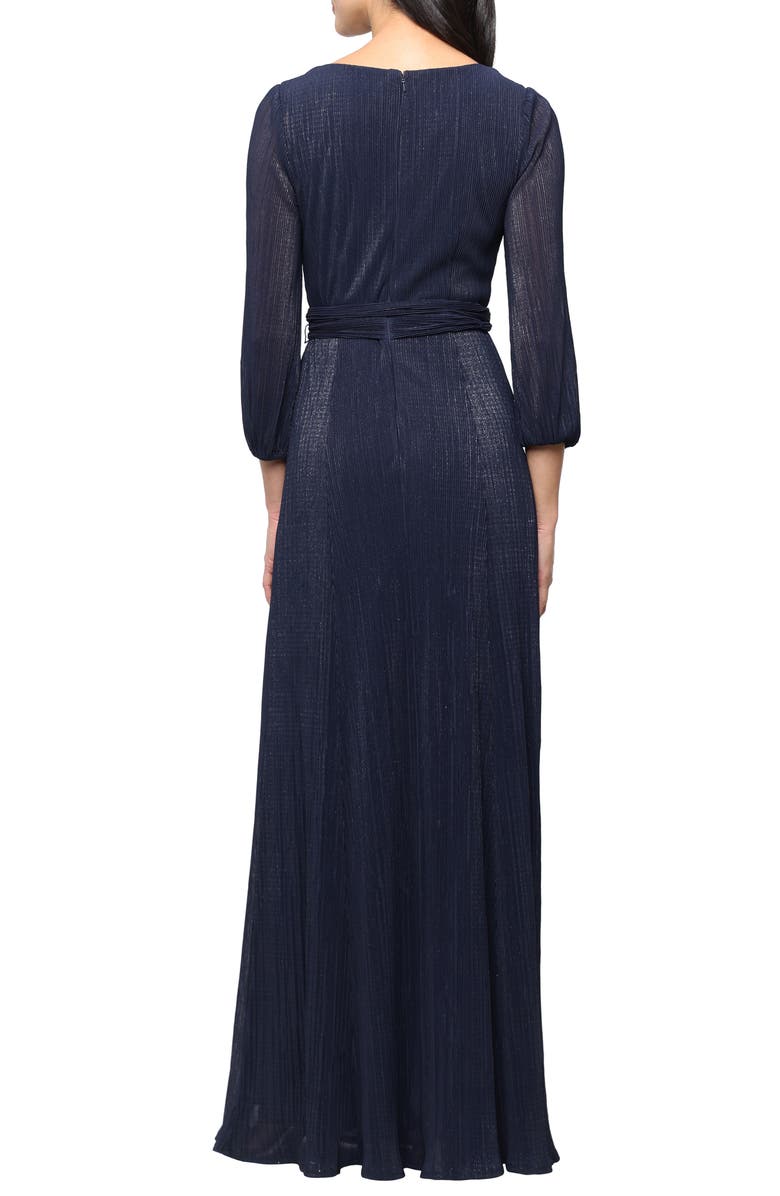 Alex Evenings Metallic Micro Pleated Mesh Gown, Alternate, color, Dark Navy