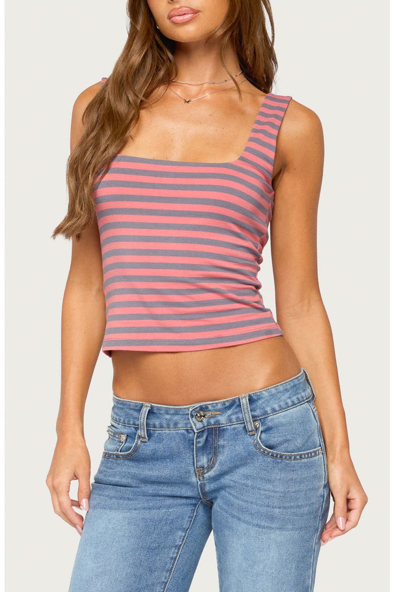 Striped Built-In Bra Tank Top, Main, color, RED-WASHED-AND-GRAY