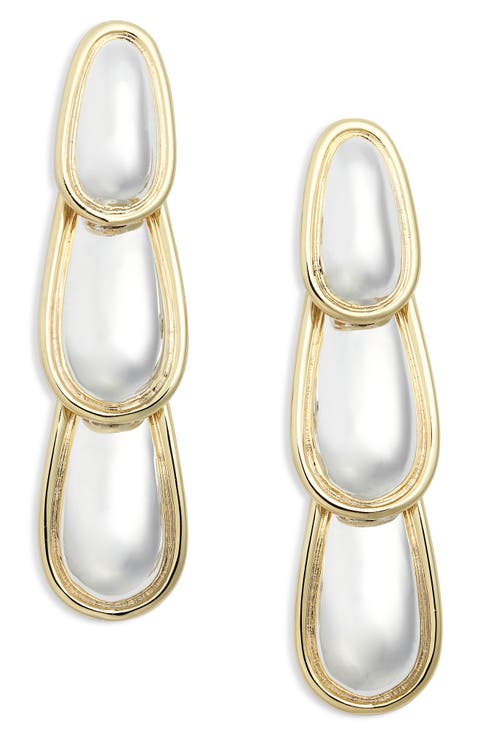 Convex Two-Tone Linear Drop Earrings