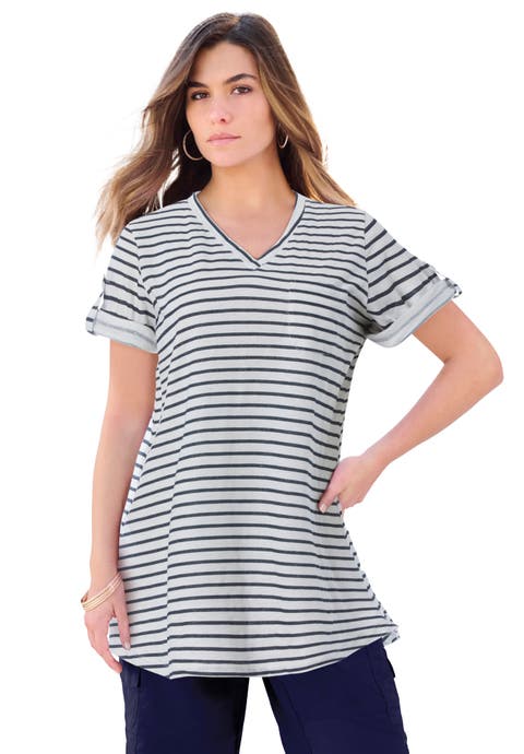 Plus Size Slub V-Neck Boyfriend Tunic Top (Plus)