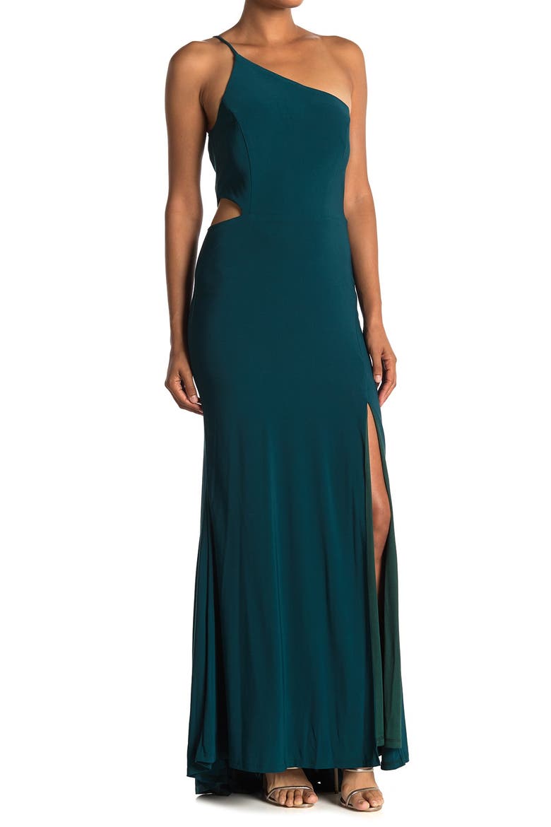 One-Shoulder Side Cutout Gown, Main, color, HUNTER