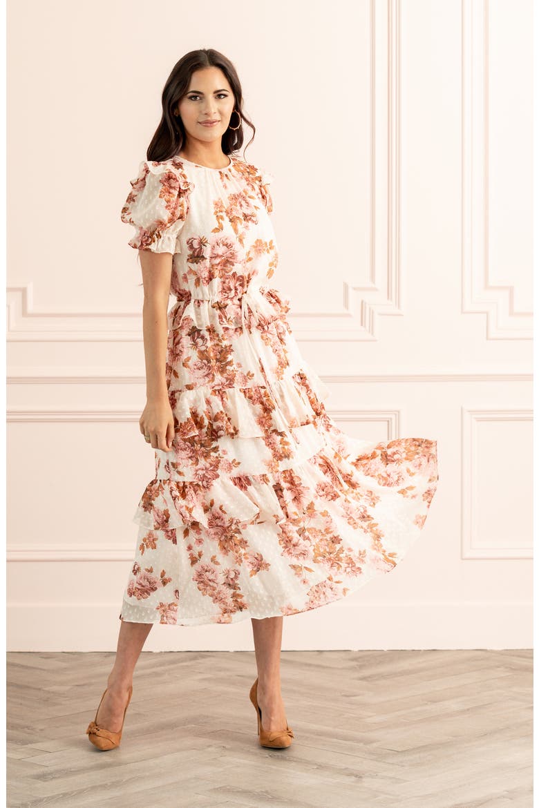 Ruffle Floral Dress, Main, color, PINK PARCHMENT FLORAL DOT