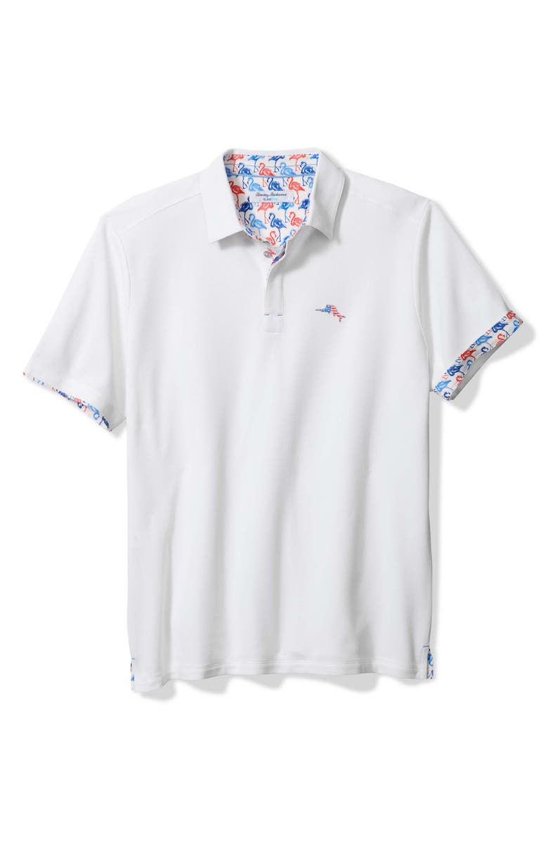 Tommy Bahama Flamingo Mingle IslandZone<sup>®</sup> Piqué Performance Polo, Main, color, Bright White