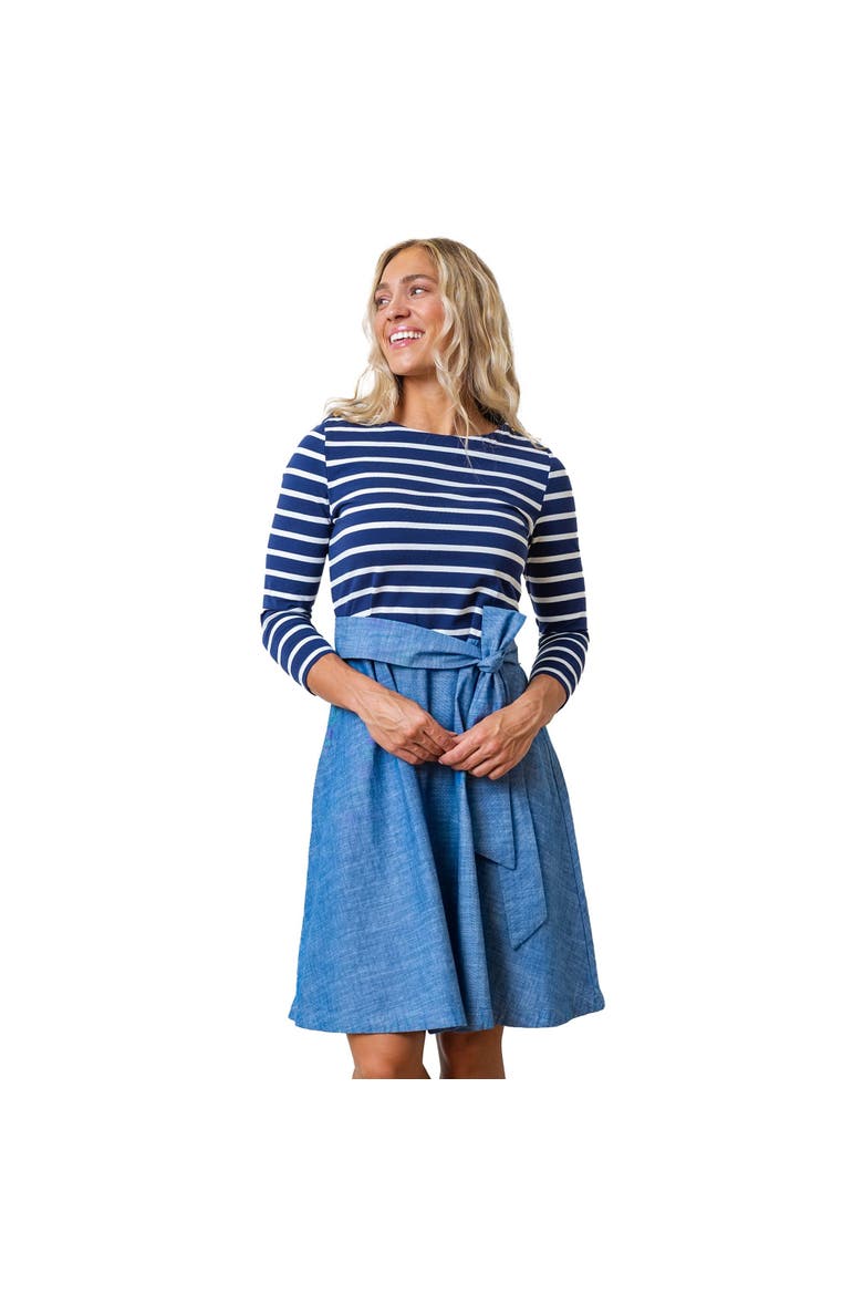 Women's French Jersey Skater Dress, Main, color, Navy and White with Chambray