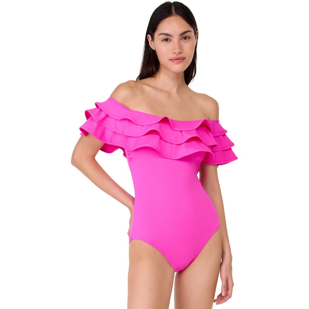 Kate Spade New York Ruffle One Piece Swimsui In Vivid Snapdragon