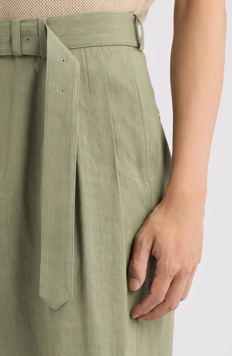 Dries Van Noten Preaches Belted Pleated Wide Leg Linen Blend Pants, Alternate, color, Pistache