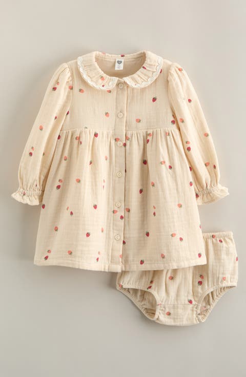 Button Front Long Sleeve Dress & Bloomers Set (Baby)