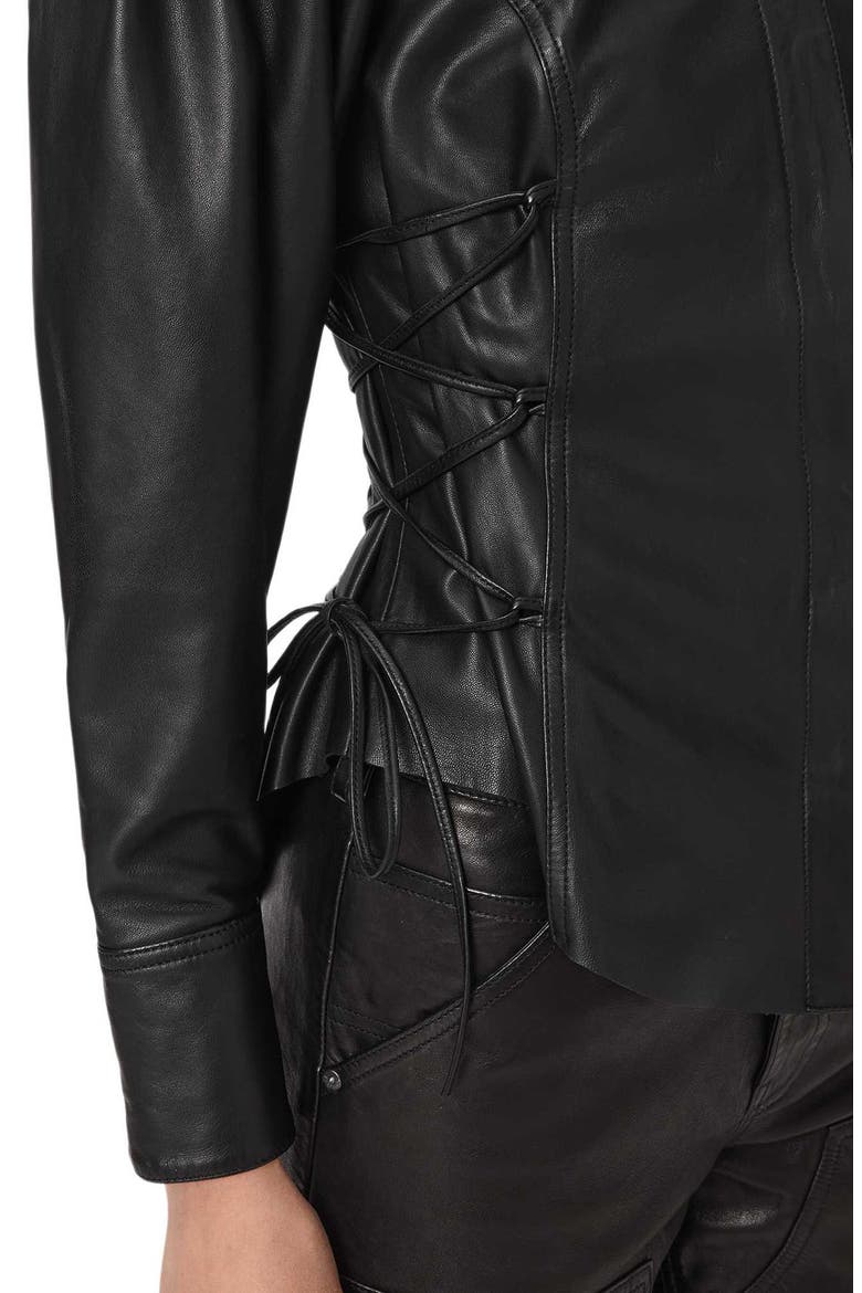 Evanna Leather Shirt, Alternate, color, BLACK