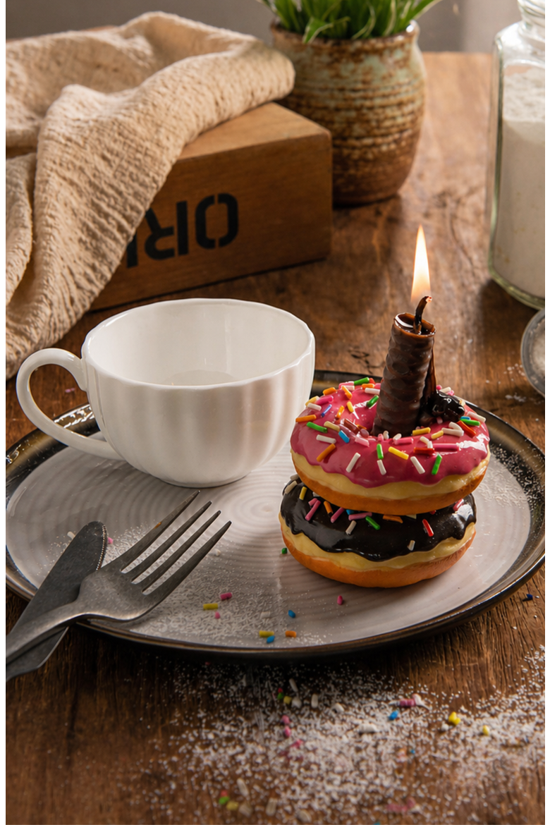 Doughnut Candle Set in Teacup, Alternate, color, None
