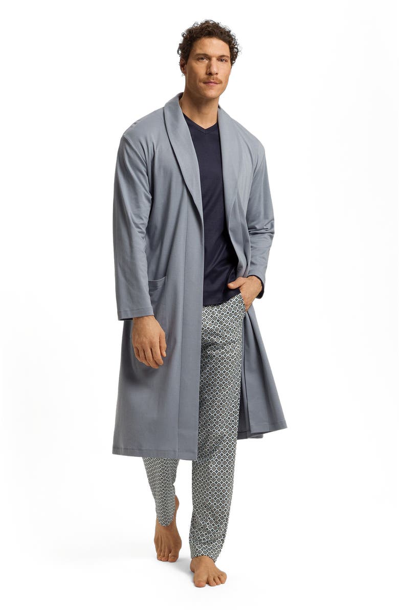 Hanro Night And Day Shawl Collar Cotton Robe, Alternate, color, Cliff Grey