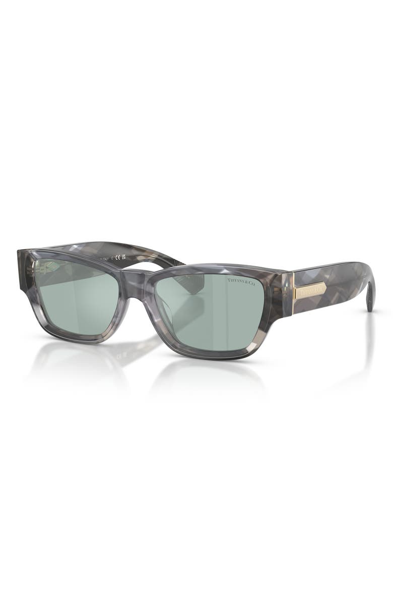 Tiffany & Co. 54mm Rectangular Sunglasses, Alternate, color, Geometric Black Havana / Azure