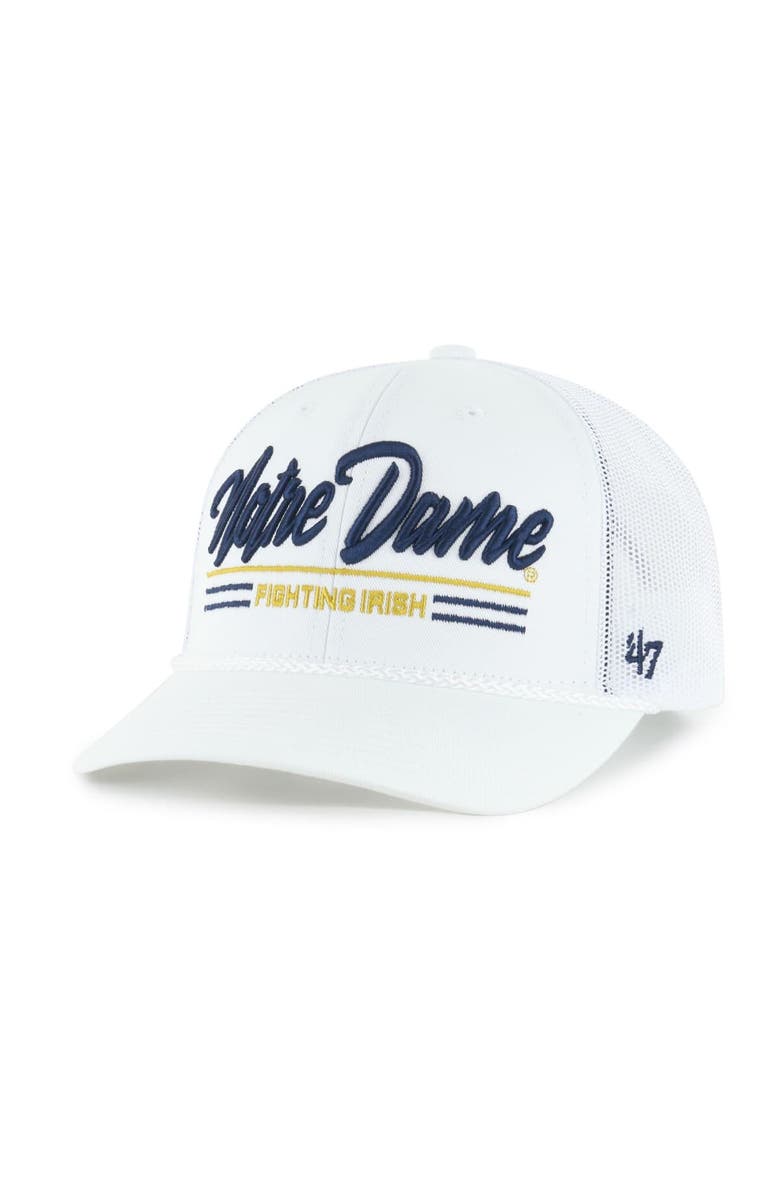 '47 Men's '47 White Notre Dame Fighting Irish Garner Rope Trucker Adjustable Hat, Main, color,